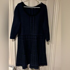 Black and blue aline sweater dress, heavy material quarter length sleeves